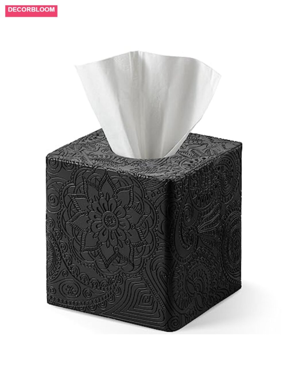 Resin Square Tissue Box Cover Boho Flowers Open Bottom Bathroom Vanity